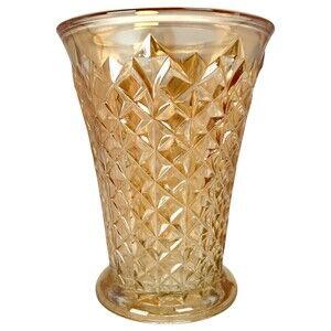 Carnival (Depression ?) Glass Vase Diamond Pattern Marigold Pinwheel Base 7"